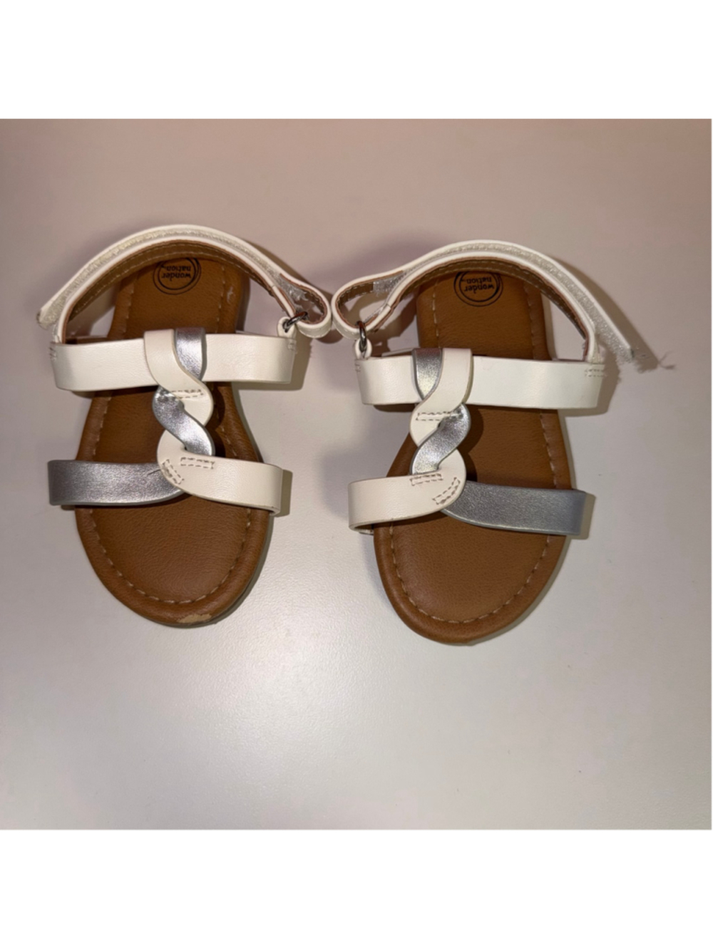 Wonder Nation Baby Girls Sandals Size 5 White and Silver